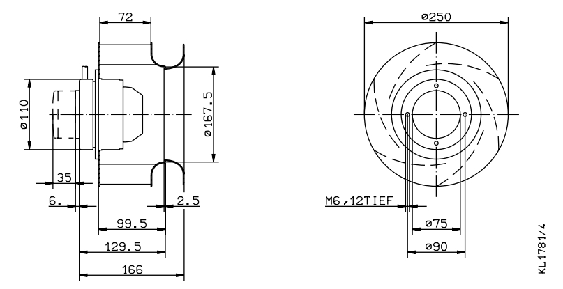 Чертеж вентилятора RH25M-2DK.1E.2R, арт. 111 148